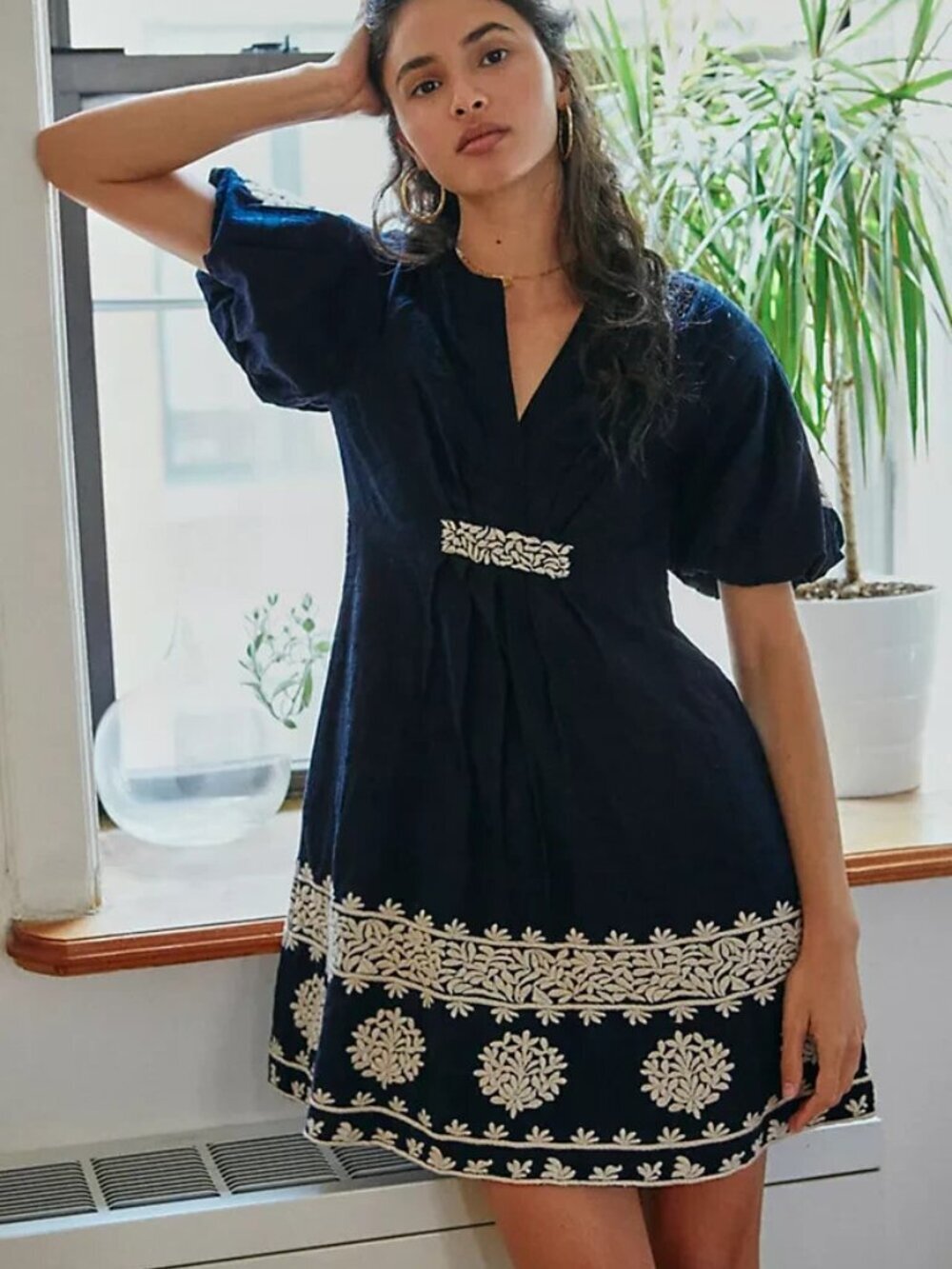 Anthropologie Provence Embroidered Puff Sleeve Mini Dress - Picture 4 of 10